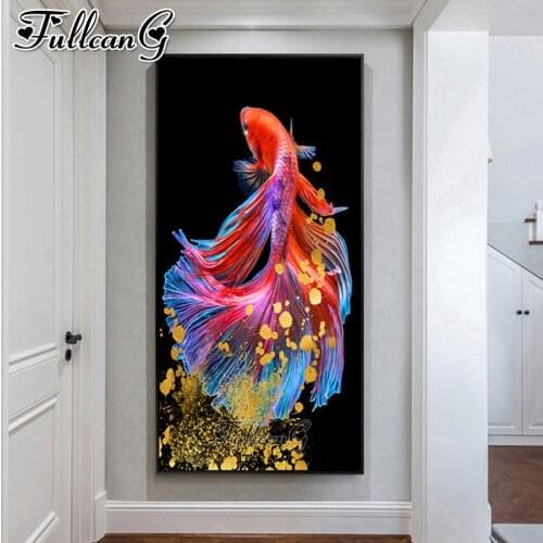 FULLCANG Abstract Red carp large diamond painting 5d diy full square round drill mosaic embroidery kits wall decoration FC3699