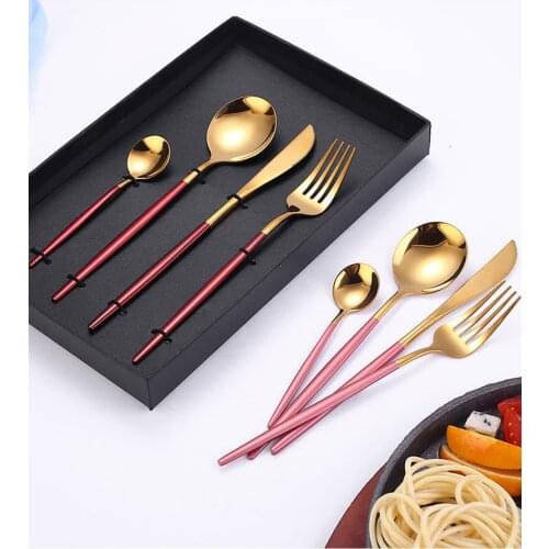 Gold Cutlery Sets Stainless Steel Cutlery Set Green Gold Dinnerware Spoon and Fork Set Fruit Forks Knives Spoons