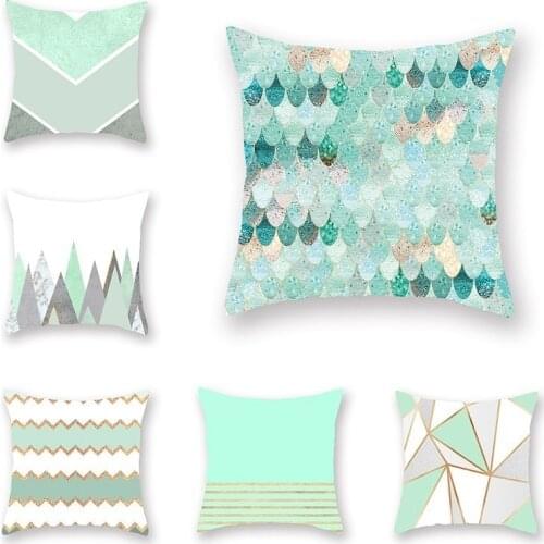 Geometric Cushion Cover Green and White Polyester Throw Pillow Case Striped Dotted Grid Geometric Art Square Pillow Cover Hot