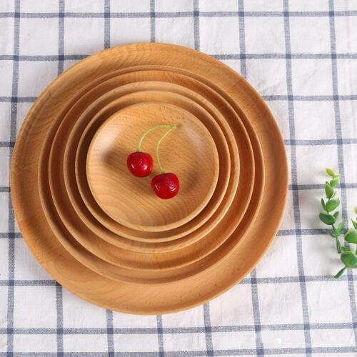 Dinner Plate Beech Wooden Round Dishes Tray Tableware Set Home Decor Crafts Kitchen Supplies for Fruit Walnut Snack Cake Deseert