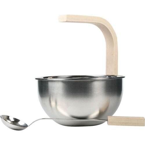 Stainless Steel Sauna Bucket With Ladle Premium 4L Finnish Sauna Bucket with Wooden Handle Spa Accessory
