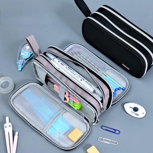 Large Capacity Portable Pencil Case, Three Zipper Canvas Students Pencil Bag, School Stationery Supplies