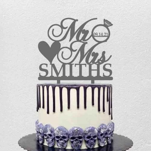 Personalized Mr Mrs Name Party Date Diamond Wedding Cake Topper Wedding Anniversary Party Cake Decoration Topper