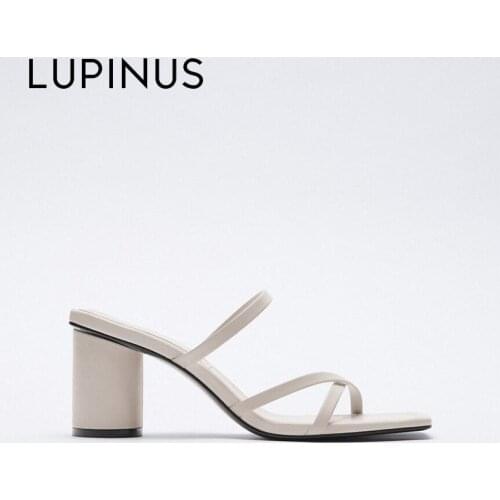 LUPINUS Fashion Narrow Band Women Sandals 2021 New Chic Open Toe Women High Heel Retro Round Heel Summer Women Casual Sandals