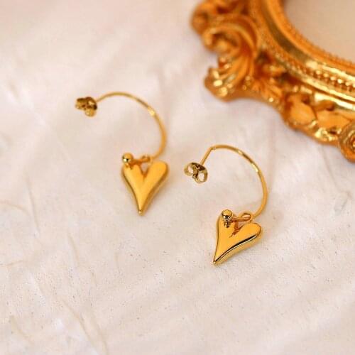 Chic Fashion Heart Pendant Hoop Earrings For Women 18K Gold Plated Stainless Steel Earrings Lovers Gift Bijoux Femme