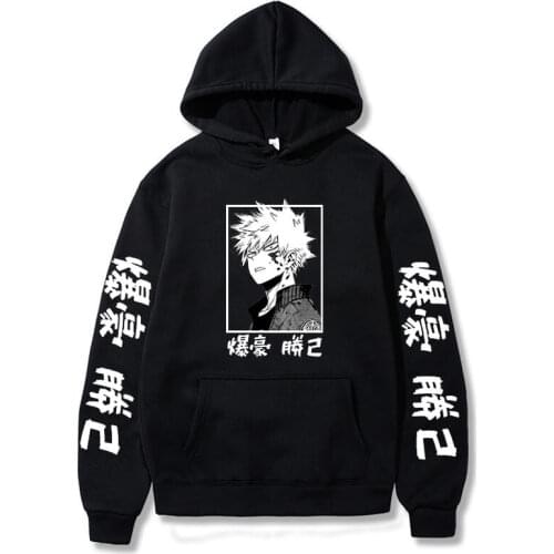 Harajuku My Hero Academia Hoodies Men Women Long Sleeve Sweatshirt Bakugou Katsuki Anime Manga Black Hoodies Tops Clothes