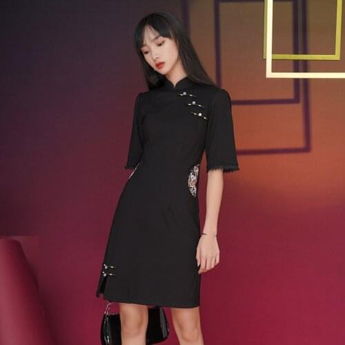 Traditional Chinese Dress Qipao Bodycon Elegant Vintage Modern Sexy Cheongsam For Women Gothic Black Casual Slim Qipao AA5781