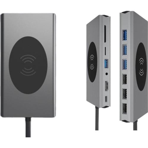 USB C Hub, 13-in-1 Type C Hub with Wireless Charging, 4K HDMI Adapter, USB 3.0 Ports, SD/TF Card Reader, USB-C Power Delivery