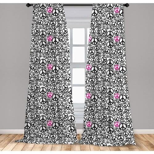 Groovy Curtain Grunge Looking Peace Signs Popular Sixties in Pink and Black Window Curtain Living Room Bedroom