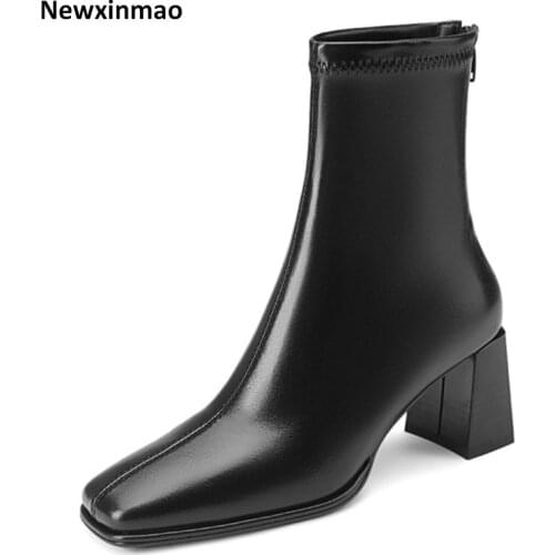 Genuine Leather Fashion Womens Boots 2021 New Autumn Winter Thick Heels Shoe Woman Classic Design Party Working Chelsea Boots