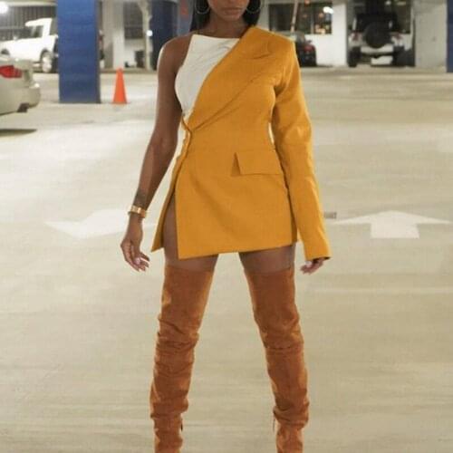 SEASONS Irregularity Splicing One Shoulder Mini Dress Women Fake Two Piece Sexy Asymmetry Suit Type Side Slit Dresses ASDR83583