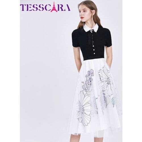TESSCARA Women Summer Fashionable Dress Festa High Quality Long Elegant A-Line Mesh Party Robe Femme Designer Casual Vestidos