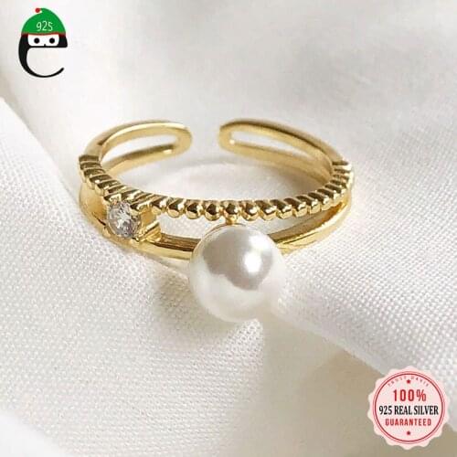 ElfoPlataSi Real S925 Sterling Silver Sweet Double-deck Dazzling CZ Opening Ring For Women Wedding Party Fine Jewelry DD1276