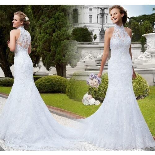 Custom Design Mermaid Wedding Dresses 2021 High Neck Sleeveless Court Train Beading Lace Bridal Gowns Vestido de noiva sereia