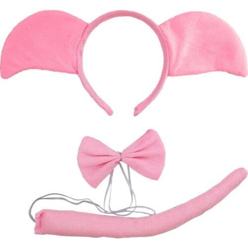 10pack Party Animal Ears Headband Tail Bowtie Pink Pig Cosplay Halloween Costume for Kids Adult Birthday Gift Christmas