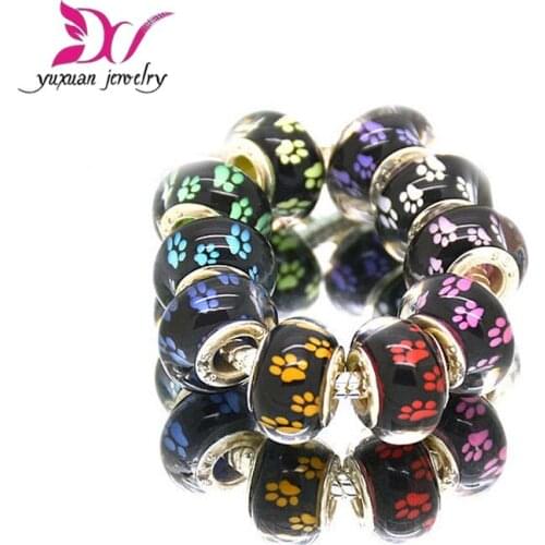 10 Pcs a Lot Pink Flower Acrylic Beads Round bead DIY European Murano Czech Big Hole Bead Charm Fit For dora Charms Bracelet