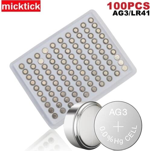 100pcs AG3 Batteries LR41 Batteria SR41W 392 192 384 1.5V Alkaline Button Cell Coin Battery Watches toys 0%Hg JNKXIXI
