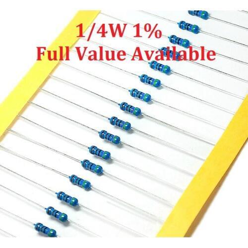 100PCS/LOT 1/4W 15R/18R/20R/22R/27R metal film resistor 15/18/20/22/27 ohm 1% 0.25W resistors color ring resistance