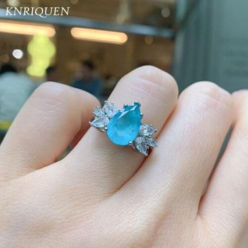 2021 New Charms 925 Sterling Silver Party Wedding Rings Vintage 8*10mm Paraiba Tourmaline Lab Diamond Engagement Ring for Women