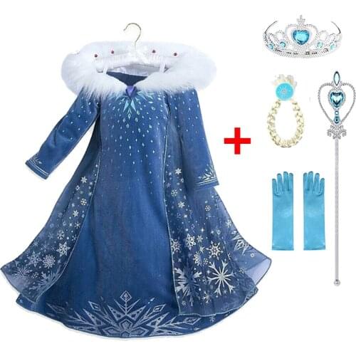2021 Elsa Dress Girls Fashion Party Vestidos Cosplay Girl Clothing Anna Snow Queen Print Birthday Princess Dress Kids Costume