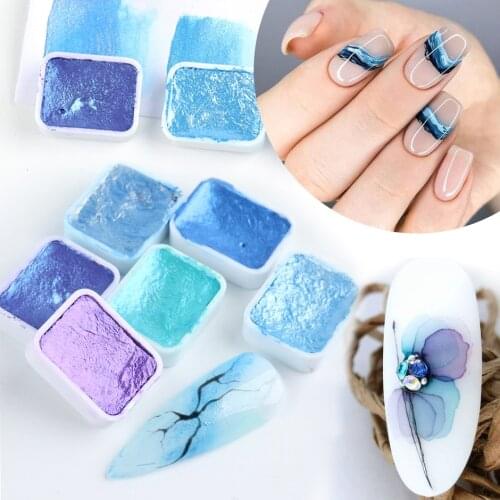 6/12pcs Solid Glam Glitter Nail Paint Watercolor Gradent Ink Blooming Flower Nail Art Pigment Shimmer Decor accessories GL1838-1