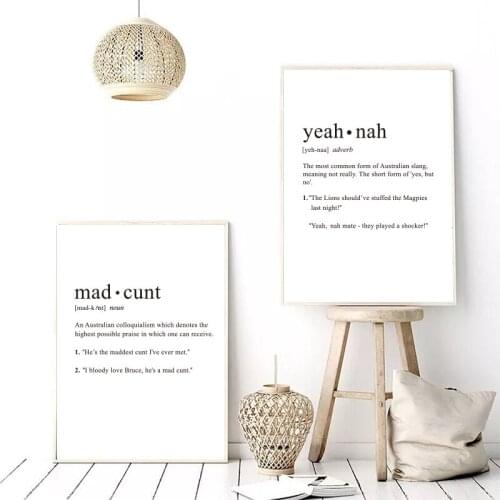 Australian Humour Quote Yeah Nah Art Print Black White Minimalist Typography Poster Australia Wall Picture Canvas Painting Decor