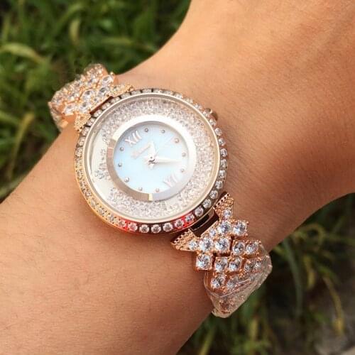 Janekelly new AAA Zircon Elements Leaf Austrian Crystal Bracelet Watch for Wedding Party Fashion Jewelry Made with Wholesale