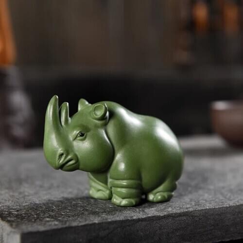 Tea Ornaments Rhino Purple Sand Green Mud Green Compact Decoration Tea Ornaments Tea Set Tea Ceremony Accessories Tea Pet