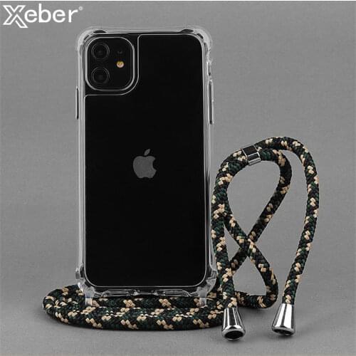 Crossbody Lanyard Carry Hang Strap Phone Case For iPhone 11 12 Pro Max Mini XS XR X 6 8 7 Plus SE Clear Acrylic Shockproof Cover