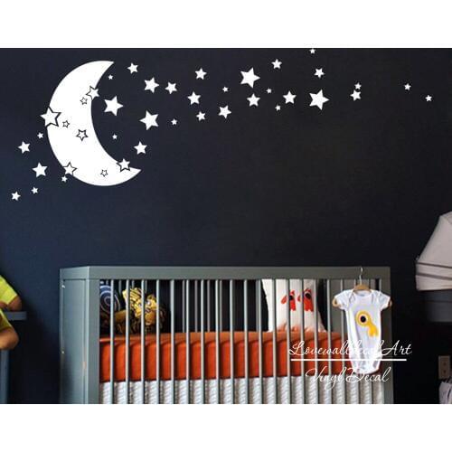 Baby Nursery Moon Stars Wall Decal Kids Room Carton Moon Stars Wall Stickers Children Room Carton Decor Wall Art Cut Vinyl