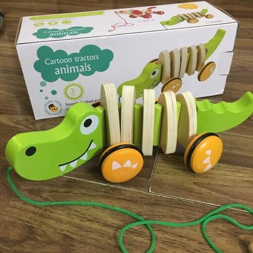 Baby educational wooden toy pull along crocodile dog in bright color good quality good gift for boy girl body swing when it goes
