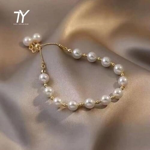 Elegant Gold Artificial Pearl Charm Bracelets For Woman 2021 New Korean Fashion Jewelry Wedding Girls Sweet Set Accessories