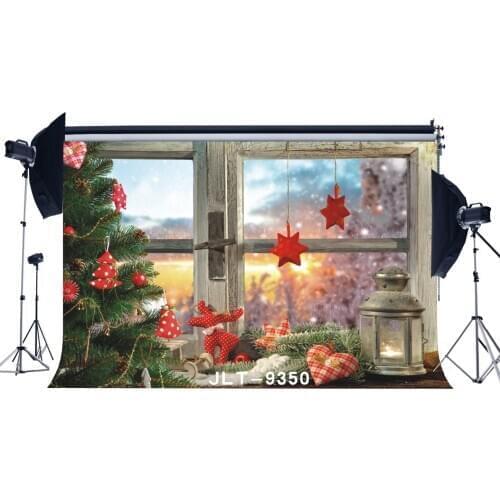 Photography Backdrops Indoor Christmas Theme Christmas Tree & Christmas Gifts Wooden Window Photo Background