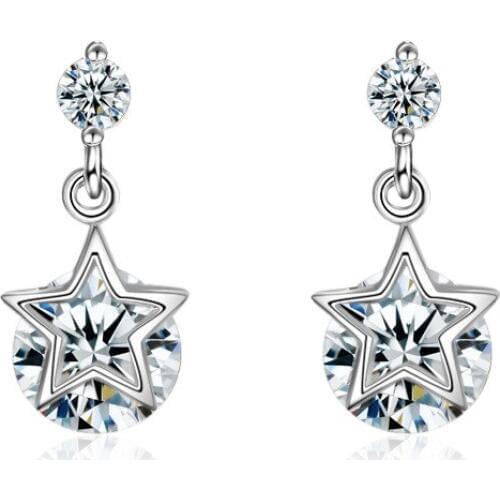 Hot Sale Promotion 2017 New Fashion Design Star Shiny Crystal 925 Sterling Silver Stud Earrings for Women Jewelry Christmas Gift
