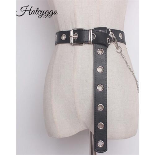 HATCYGGO Detachable Waist Belt Chain Punk Hip-hop Trendy Women Belts Ladies Fashion Cowboy Belt Steel Pin Buckle Waistband Jeans