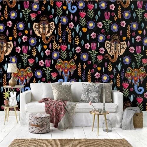 Custom Size Southeast Asian Fashion Elephant Pattern Wall Paper 3D Living Room Bedroom Decor Mural Wallpaper Papel De Parede 3D