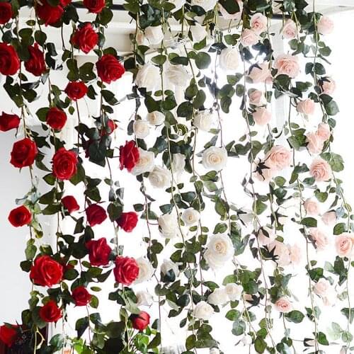 Artificial Fake Rose Flowers Ivy Vine Garland Wedding Party Home Room Decors