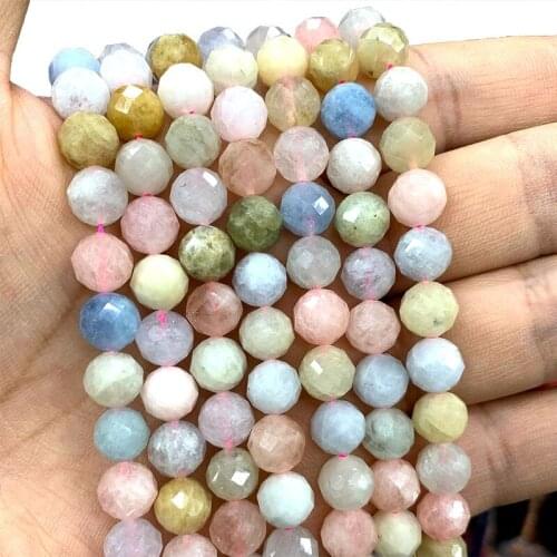 Fine 100% Natural Faceted Colorful Morganite Loose Round Stone Beads A Gemstone For Jewelry Making DIY Bracelet 6/8/10MM 15