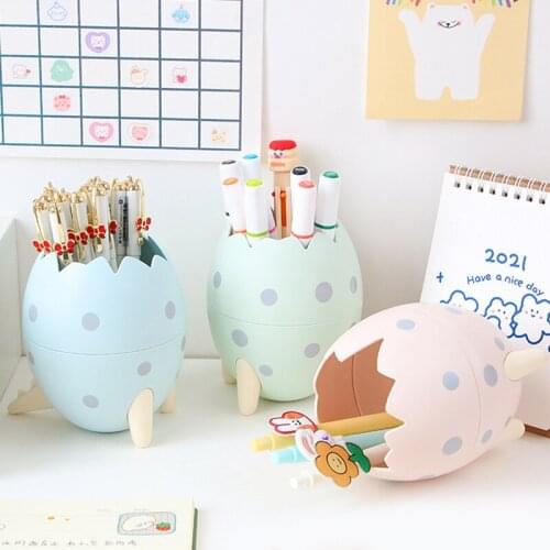 Kawaii Pen Holder Cute Cartoon Round Dinosaur Egg Shape Pencil Organizer Stand Home Office Desk Stationery Storage Box Kids Gift