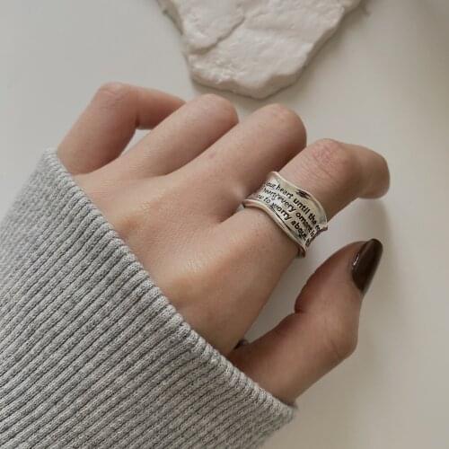 GANXIN Luxury Silver Color Open Ring Retro Fashion Geometric Shape Letter Finger Jewelry Punk Women Thumb Adjustable Rings Bague