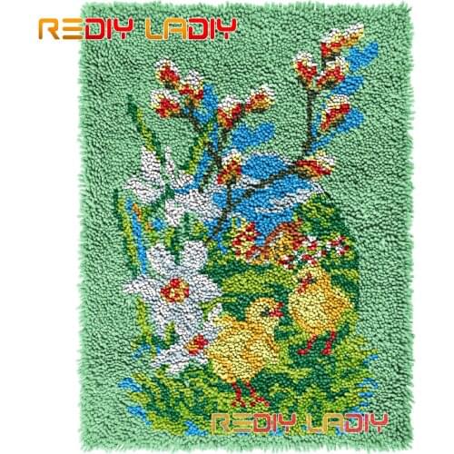 Latch Hook Rug Yellow Ducklings Crocheting Tapestry Kits DIY Carpet Rug Chunky Yarn Needlework Knitted Floor Mat Hobby & Crafts
