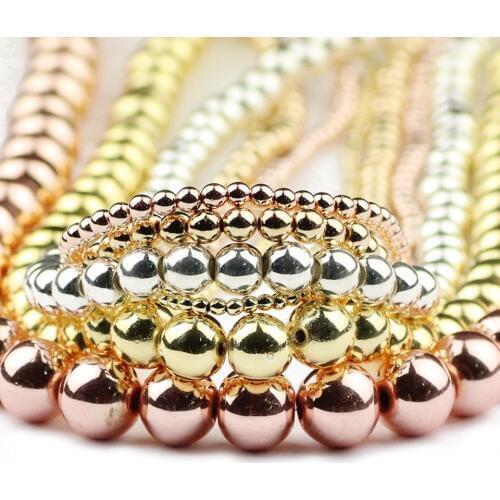 YHBZRET Gold Black Hematite beads Natural Stone Spacer 2/3/4/6/8/10mm Round Loose beads for Jewelry making bracelet&necklace DIY