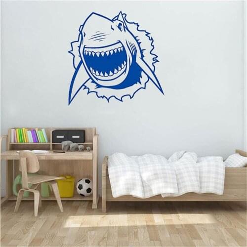 Cool Shark Wall Sticker Animal Wall Sticker For Kids Room Living Room Kids Room Home Decor Vinyl Mural Revocable DW7223