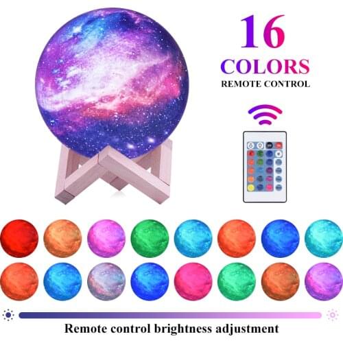 3D Print PLA Moon Light Lamp 16 Colors Space Night Light Remote Control Moon Lamp With Stand Galaxy Lamp for Kids Best Gifts