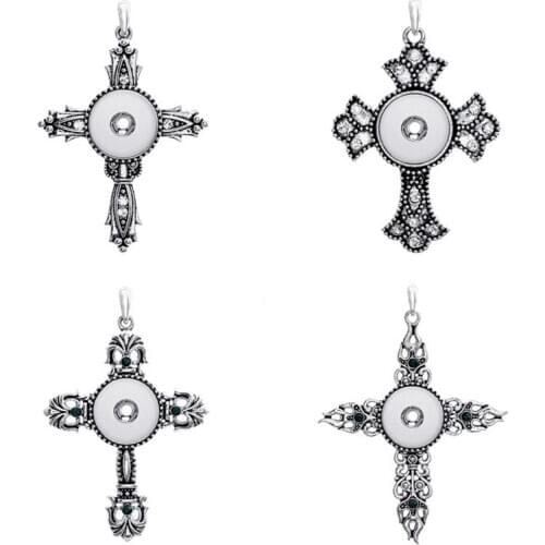 Trendy Rhinestone Cross pendant snap necklace 60cm keychain fit 18MM snap buttons Fashion jewelry DIY accessories