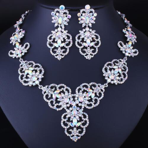 FARLENA Jewelry Fashion Hollow out Flower Necklace set with Rhinestones for Bridal Wedding & Engagement Jewelry sets