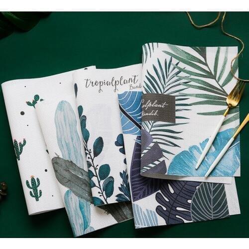Pack of 4pcs Rainforest Design Table Placemats PVC Table Mats Heat Insulated Pad Cactus Plants Rectangle Mats 45x30cm