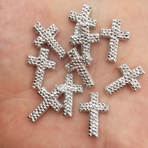 New 50pcs Resin Silver Cross Flatback Rhinestone Buttons Applique DIY Wedding Scrapbook Ornament Crafts SF908