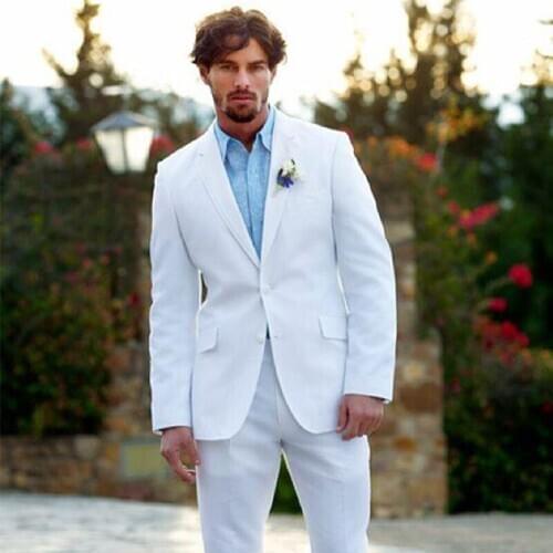 ANNIEBRITNEY White 2 Piece Slim Fit Men Formal Suit Tailor Made Skinny White Groom Wedding Tuxedo Prom Wedding Men Suit Set