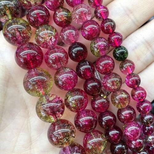 Wholesale Natural Stone Red Crackle Crystal Quartz Round Loose Beads 6 8 10 12 MM Pick Size Diy Bracelet For Jewelry Making